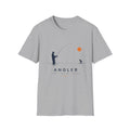 Angler T-Shirt Unisex – Minimalistische Angler-Silhouette mit oranger Sonne