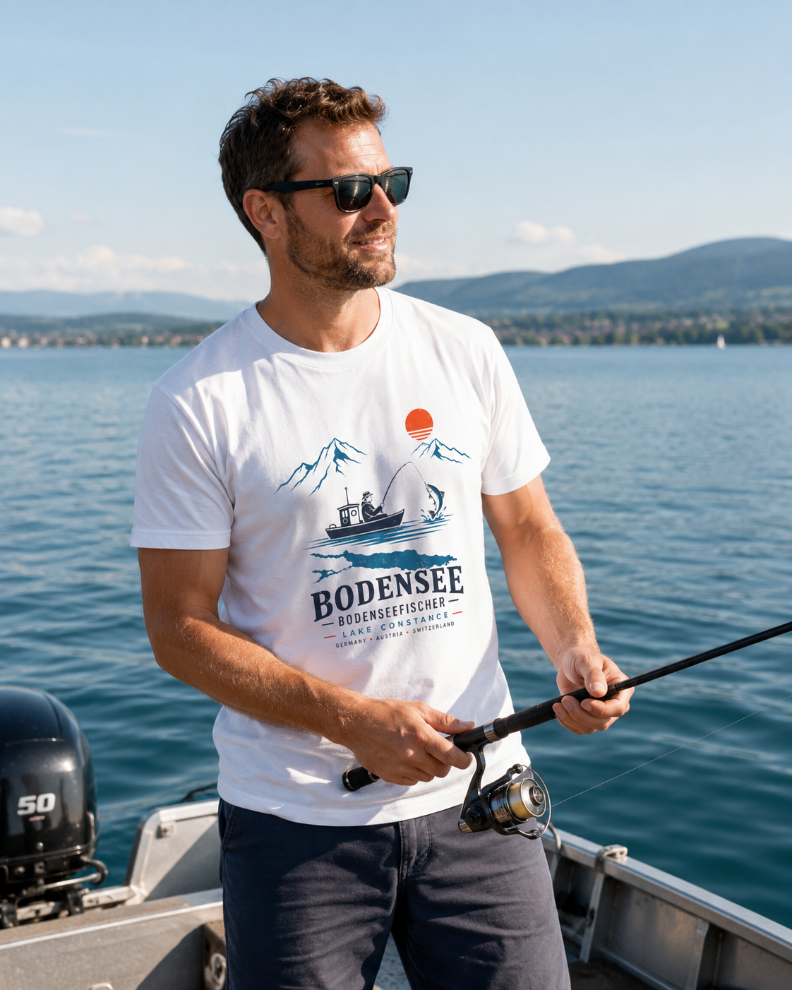 Angler T-Shirt Unisex – Fischerboot am See Nautical Bodensee