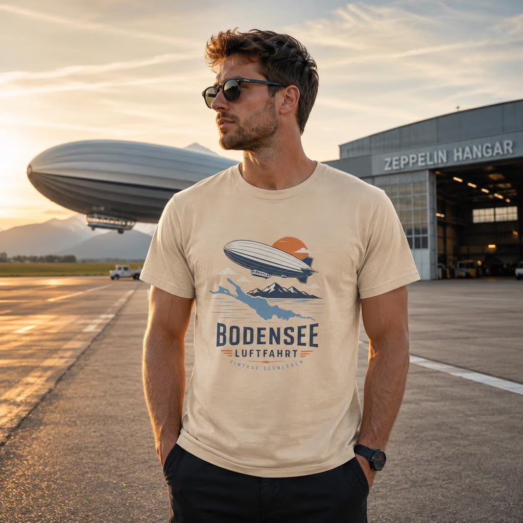 Zeppelin T-Shirt Unisex – Luftschiff bei Sonnenuntergang Vintage